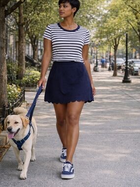 Jones New York Navy Scalloped-Hem Skort